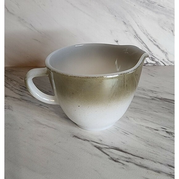 Vintage Federal Glass Mesa Moss Milk Glass Creamer Cup With Silver Rim Retro - Picture 1 of 8